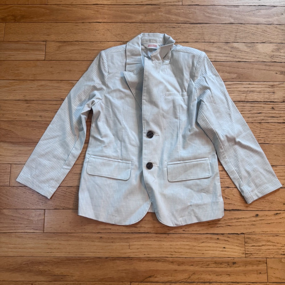 Cat & Jack Boys Light Blue White Seersucker Blazer Jacket 5T Striped